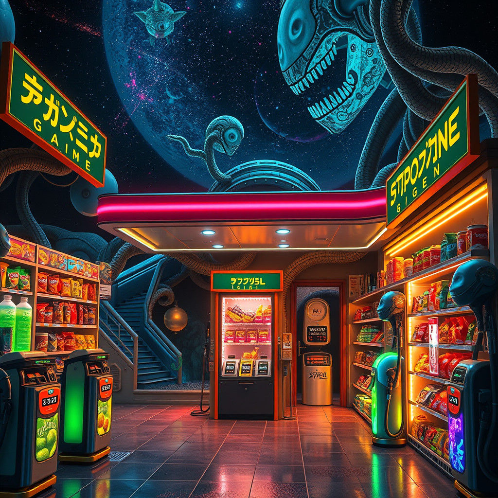 Cosmic Oasis: Futuristic Gas Station in the Depths of Space