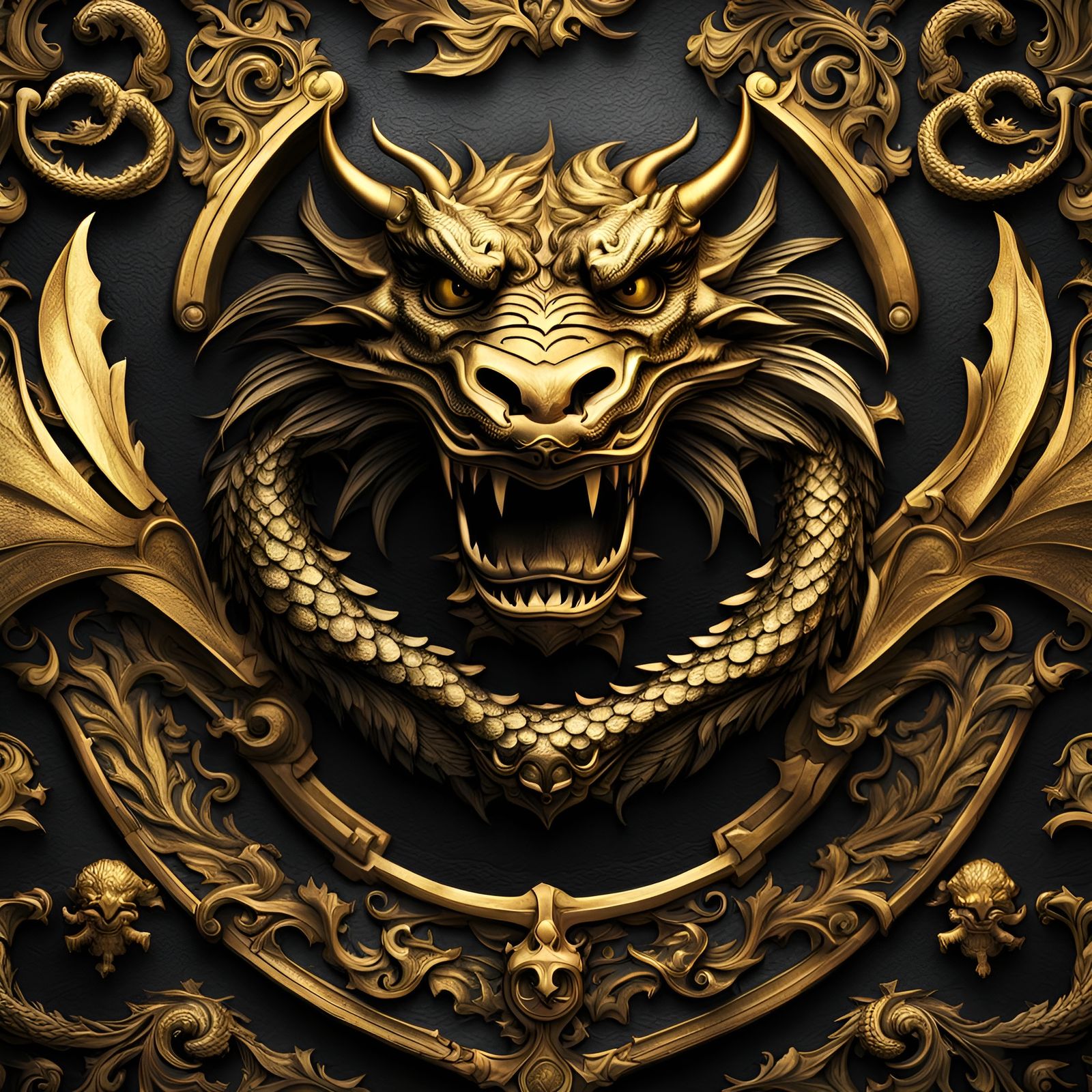 Elegant Dragon Coat of Arms in Black and Gold