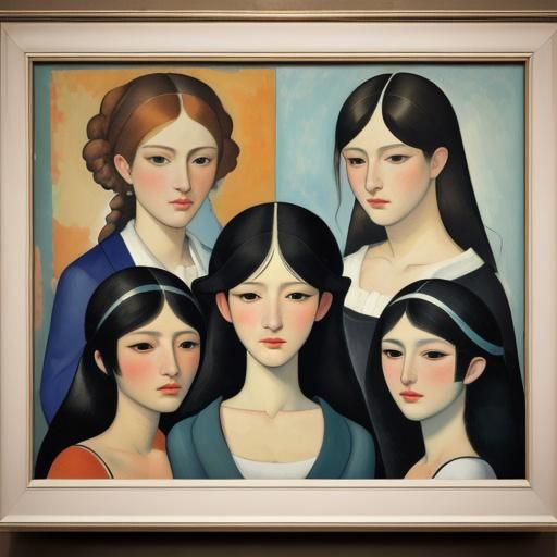 Peaceful Korean Goddesses in Vibrant Neoclassical Portrait S...