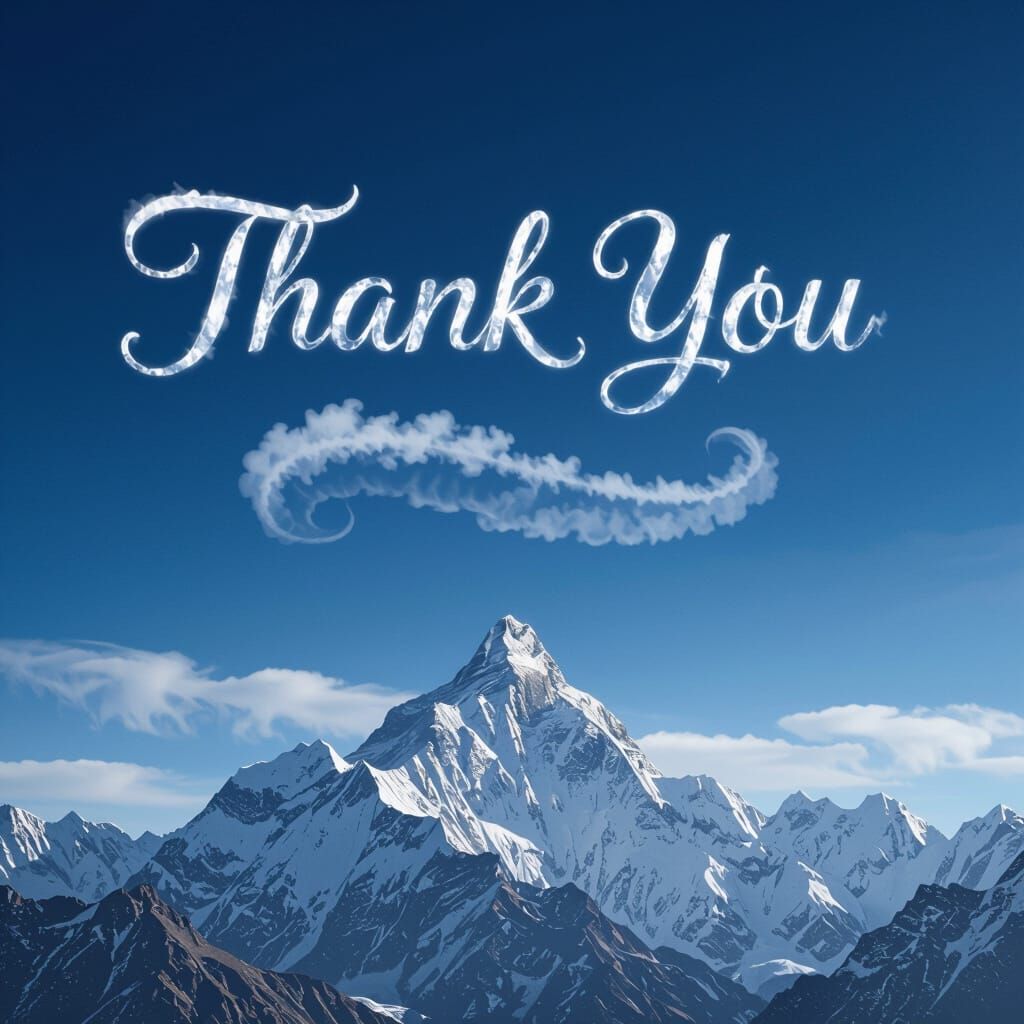 Mount Everest With Thank You Clouds in Hyperrealistic Style