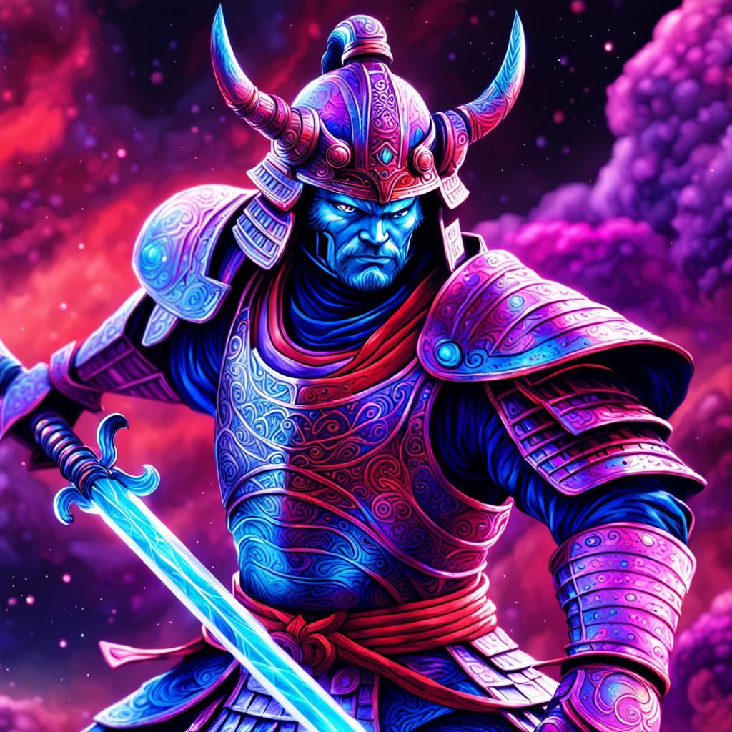 Cosmic Samurai Warrior in Vibrant Astral Armor