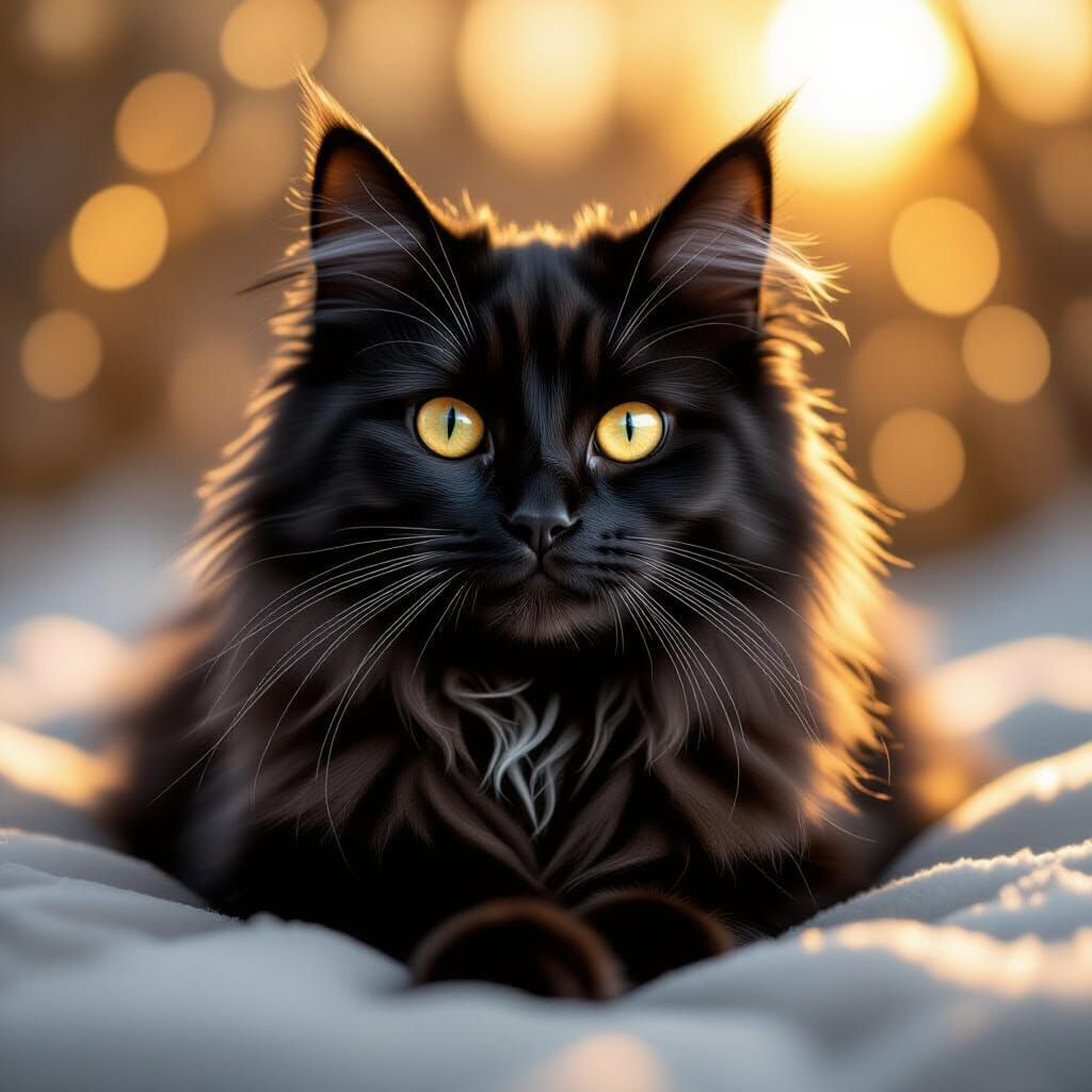 Photorealistic Black Cat with Golden Eyes