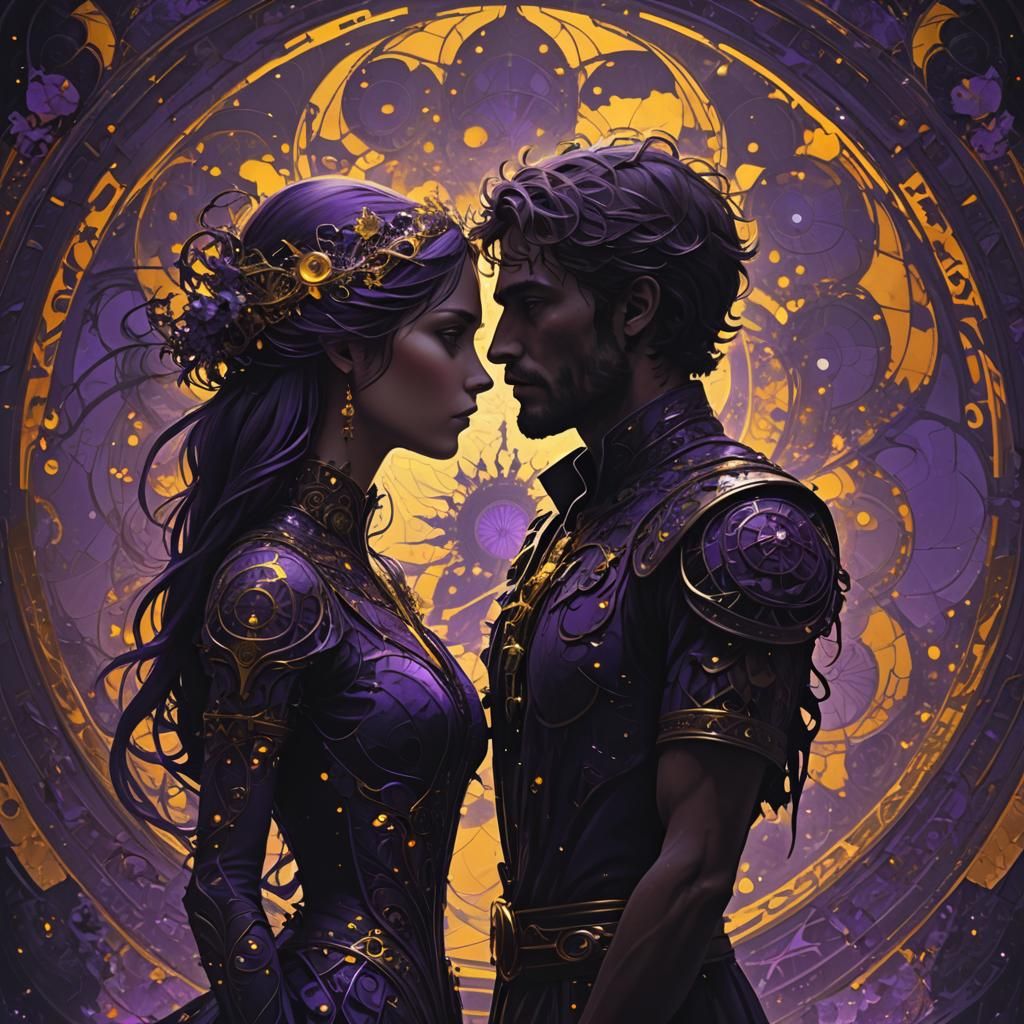 Dramatic Dark Fantasy Couple in Elegant Silhouette, Set Agai...