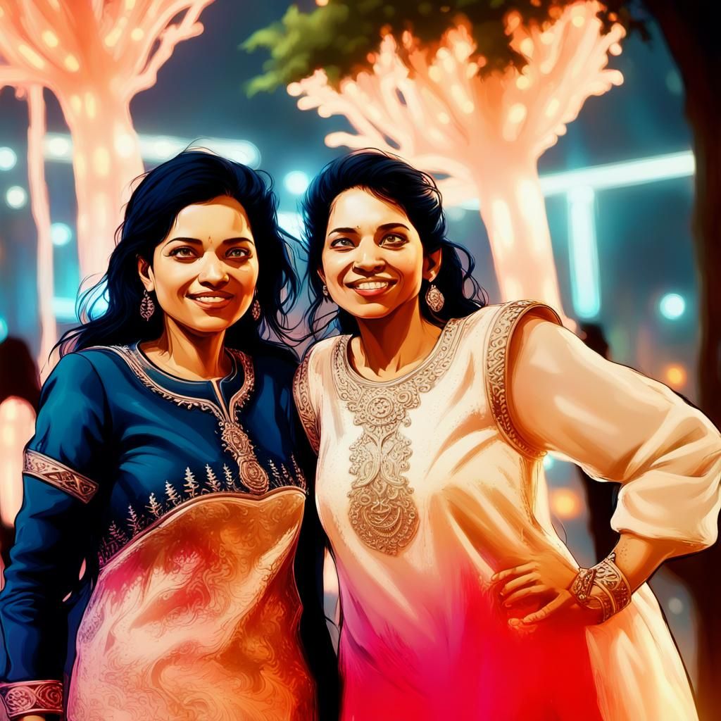 Futuristic Cityscape Marathon Runners in Neon-Lit Fantasy