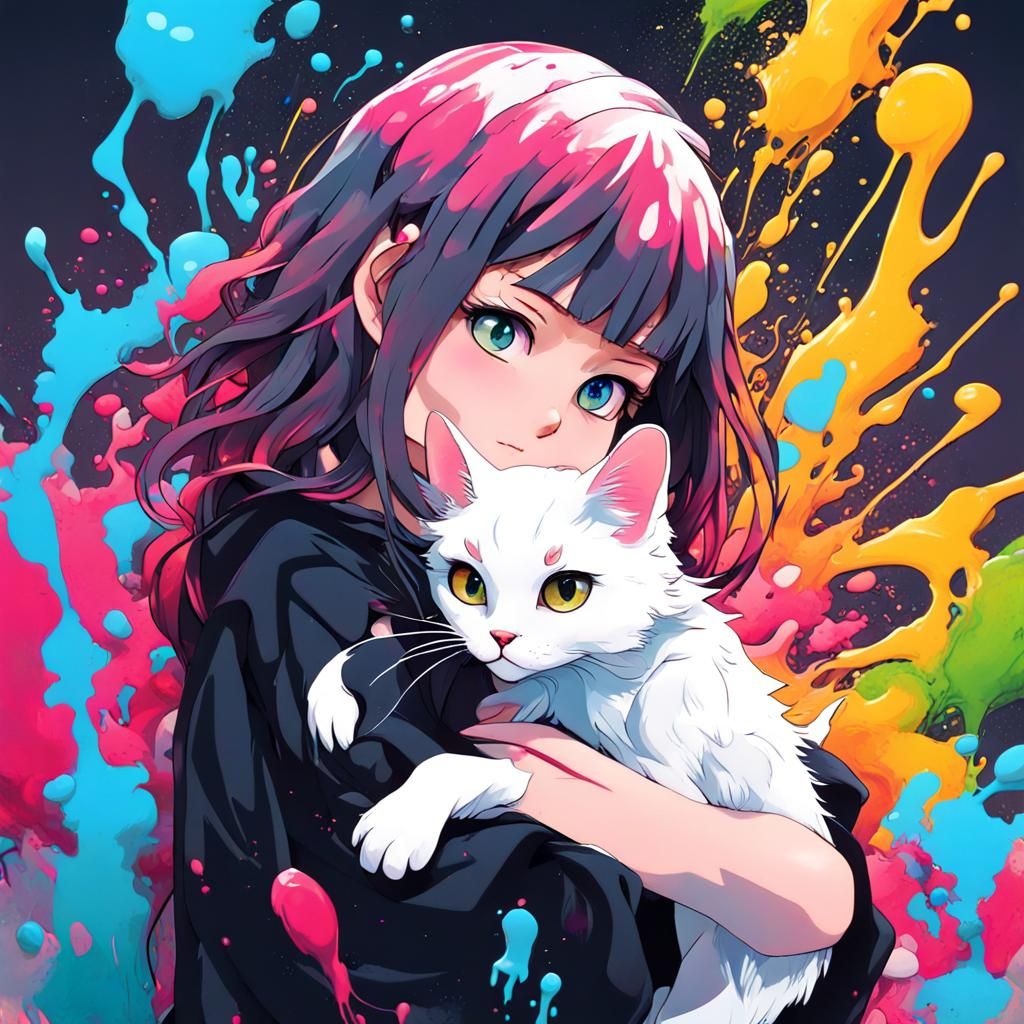 Nature Goddess Adorns Her Feline Companion in Vibrant Graffi...