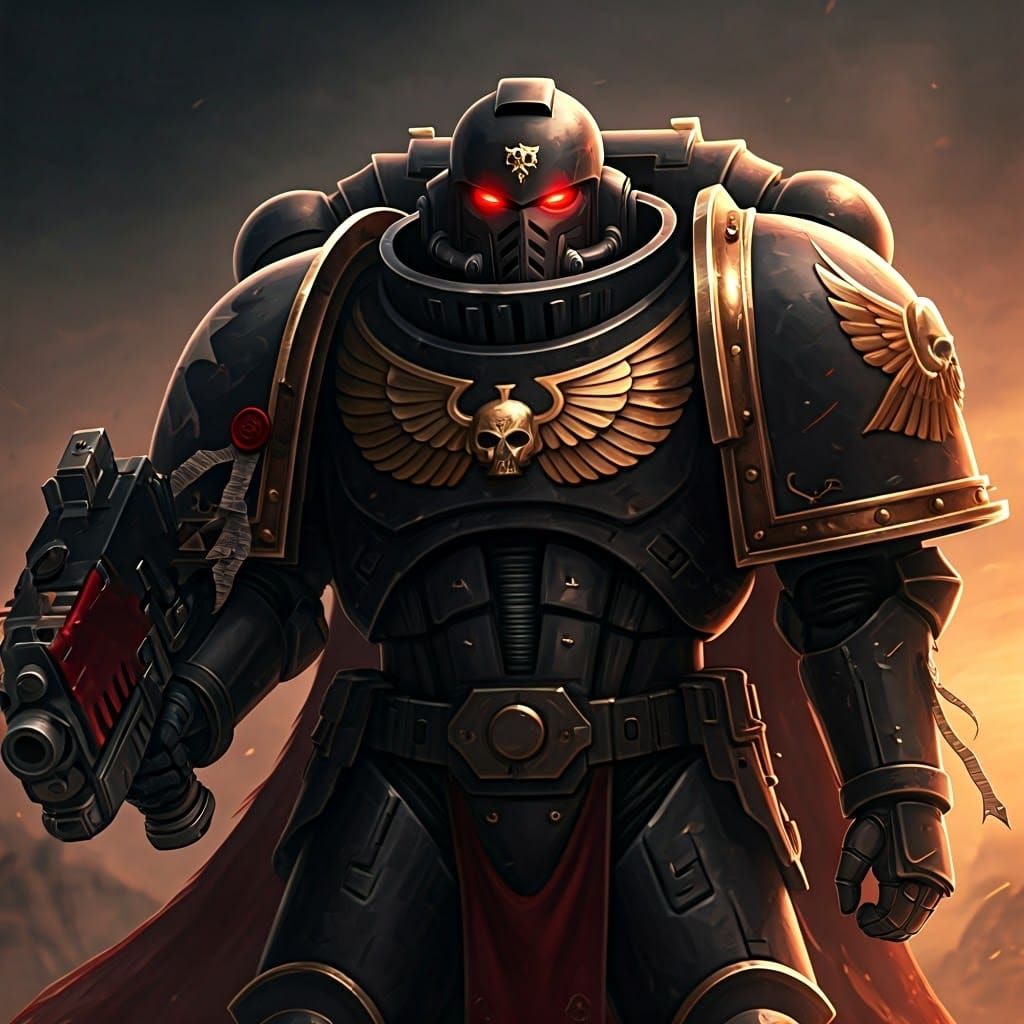 Warhammer 40k Space Marine in Ornate Black and Red Armor