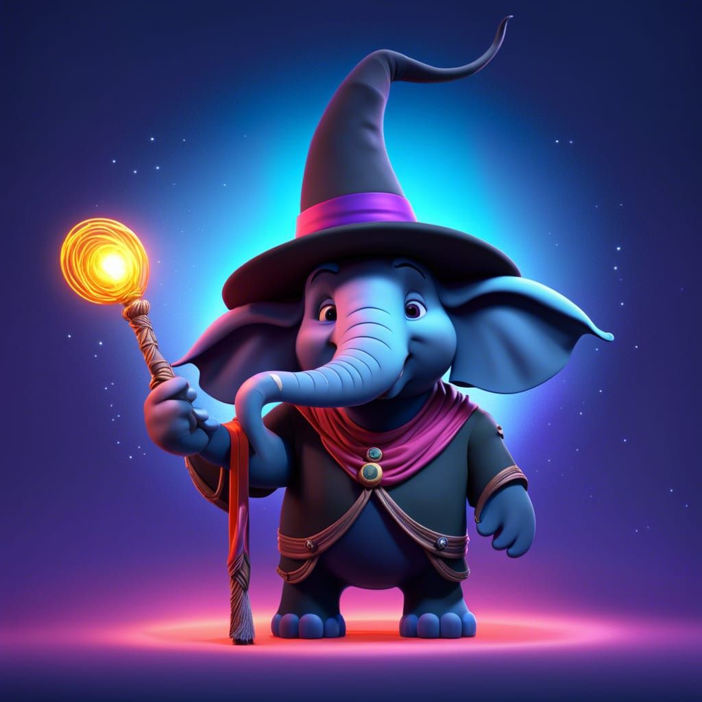 Surreal Elephant Conjurer in Magical Moonlit Scene