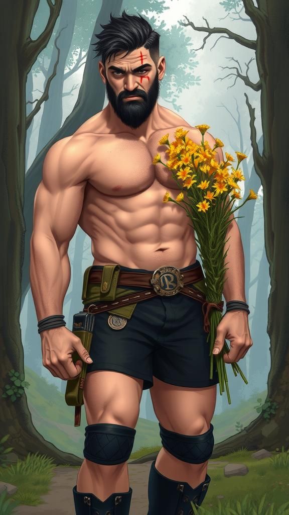 Rugged Fantasy Warrior with Red Scars