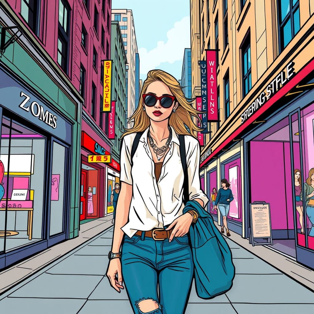 Vibrant City Scene in Whimsical Style