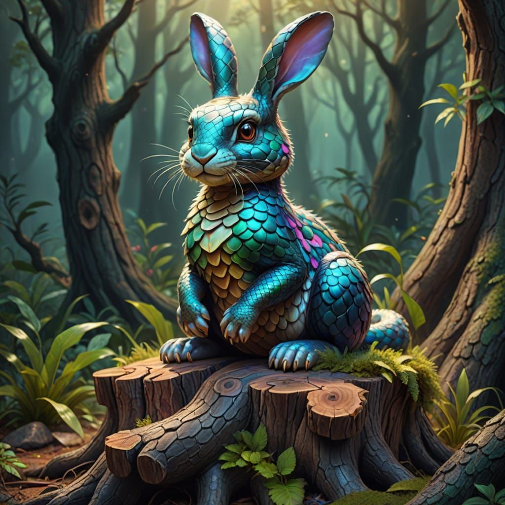Fantasy Snake Bunny Hybrid in Misty Forest
