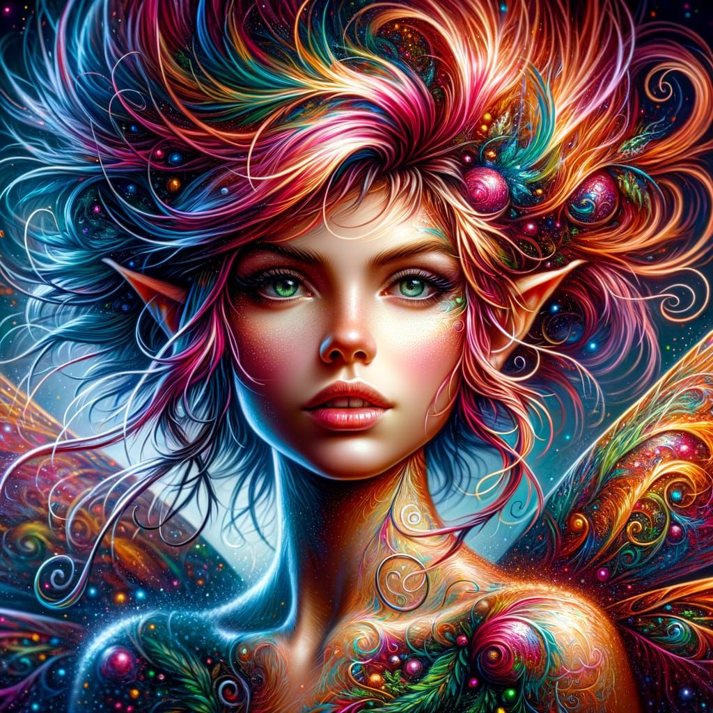 Beautiful Pixie Fairy with Punk Hair in Vibrant Colors