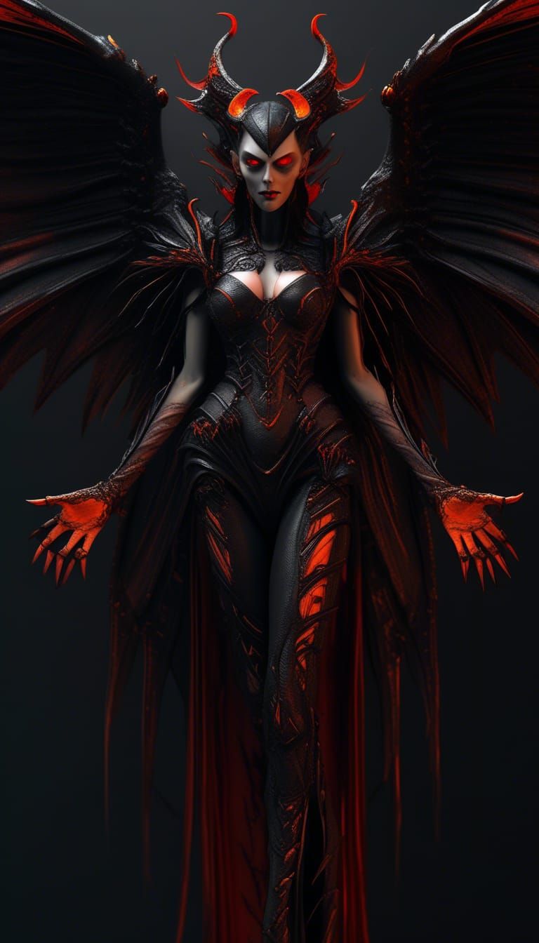 Female Demon with Extended Wings, Gothic Horror Art