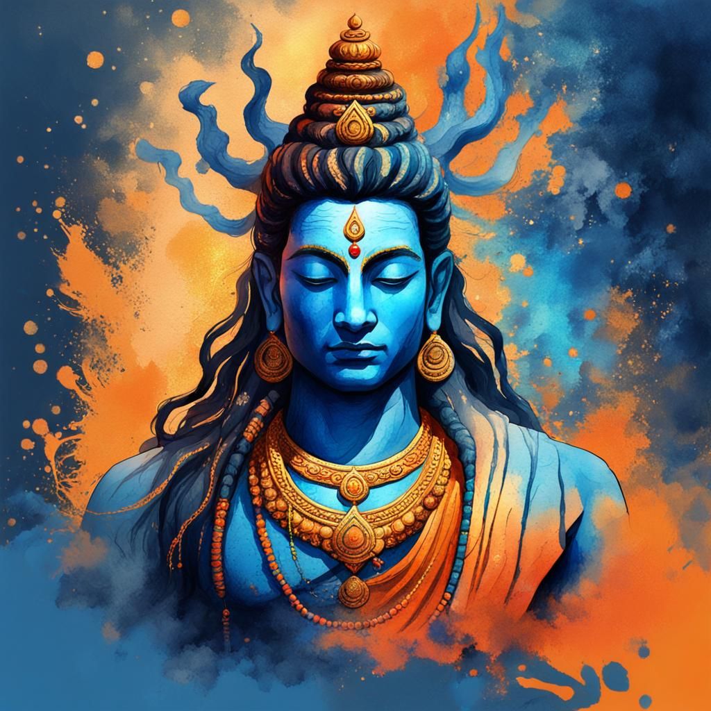 Ethereal Shiva in Vibrant Watercolor Splendor