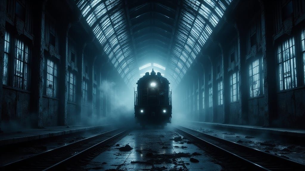 Ethereal Victorian Train Station Haunting in Dark Fantasy St...