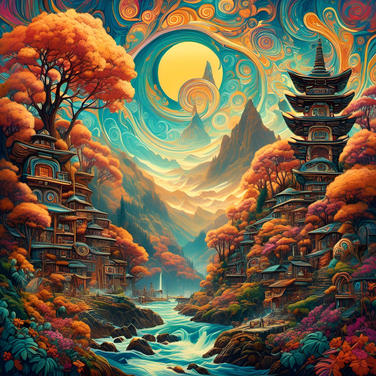 Vibrant Solarpunk Cityscape with Elegant Pacific Dogwood Flo...