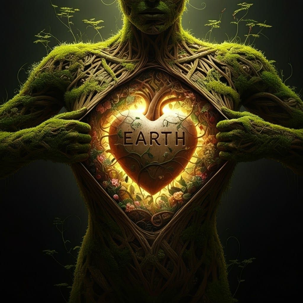 Organic Futurism Humanoid Figure in Luminous Bloom