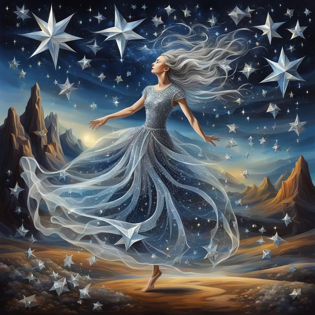 Crystal and Silver Stars Dance in Surrealism