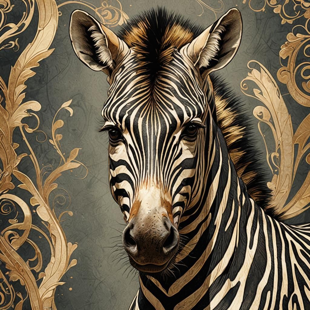 Art Nouveau Zebra Portrait in Earthy Tones