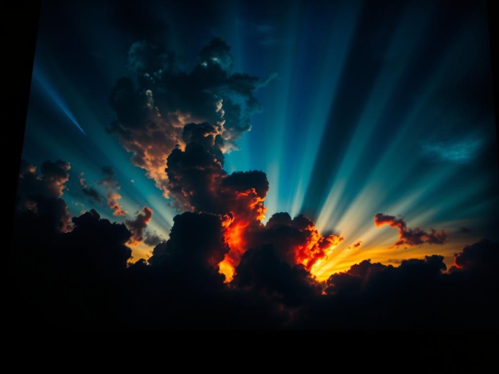 Cosmic Stormy Sky in a Surreal Room with Extraterrestrial El...