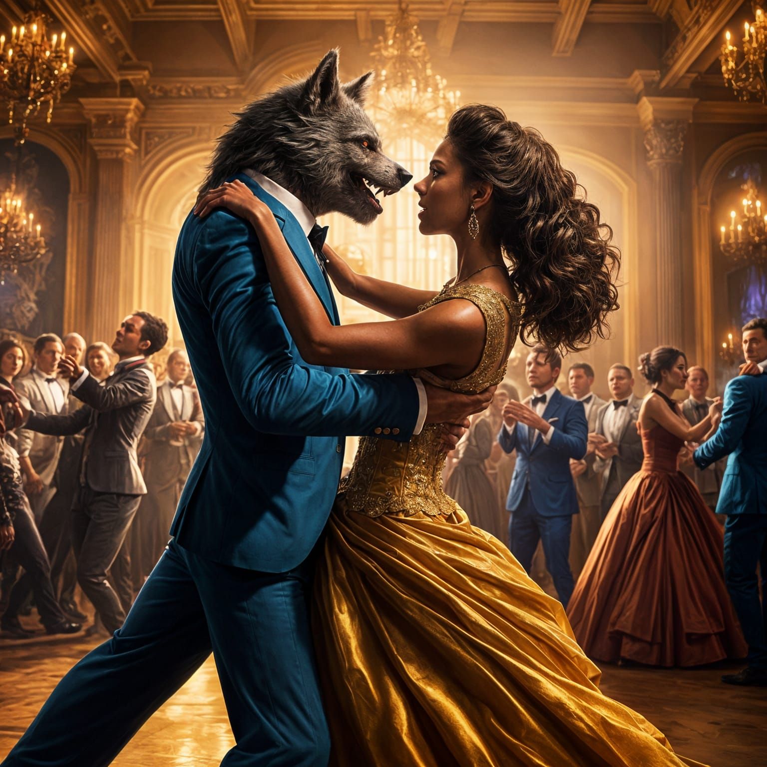 Romantic Werewolf Ballroom Dance in Vibrant, Splashy Style