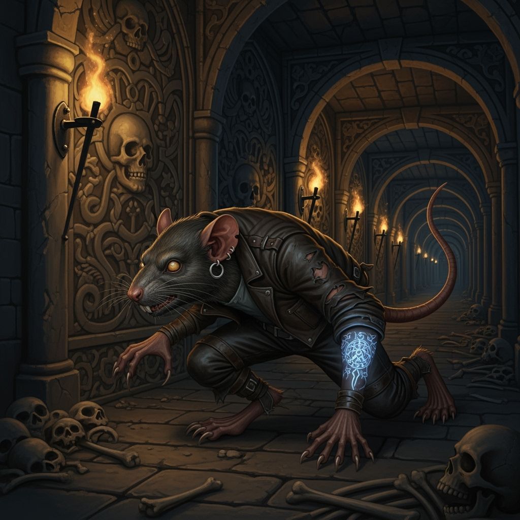 Mystical Wererat Thief in Catacombs, Gothic Fantasy