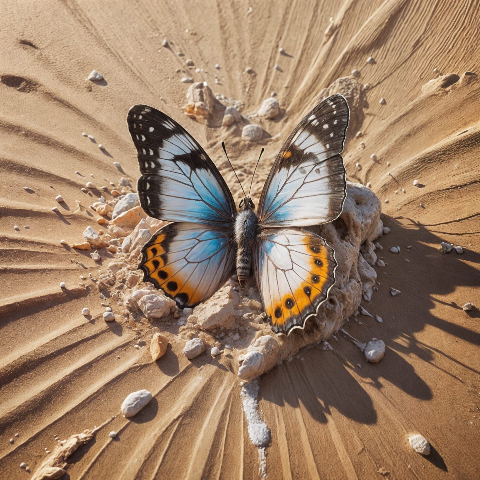 Hyperrealistic Butterfly in Mid Flight Amidst Vibrant Colors