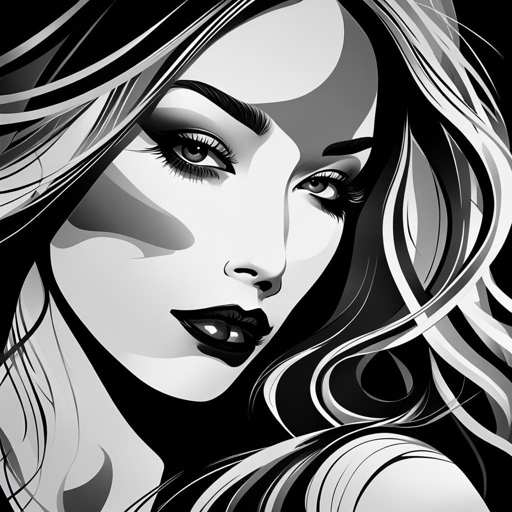 Mysterious Stencil Art Portrait in High Contrast Black and W...