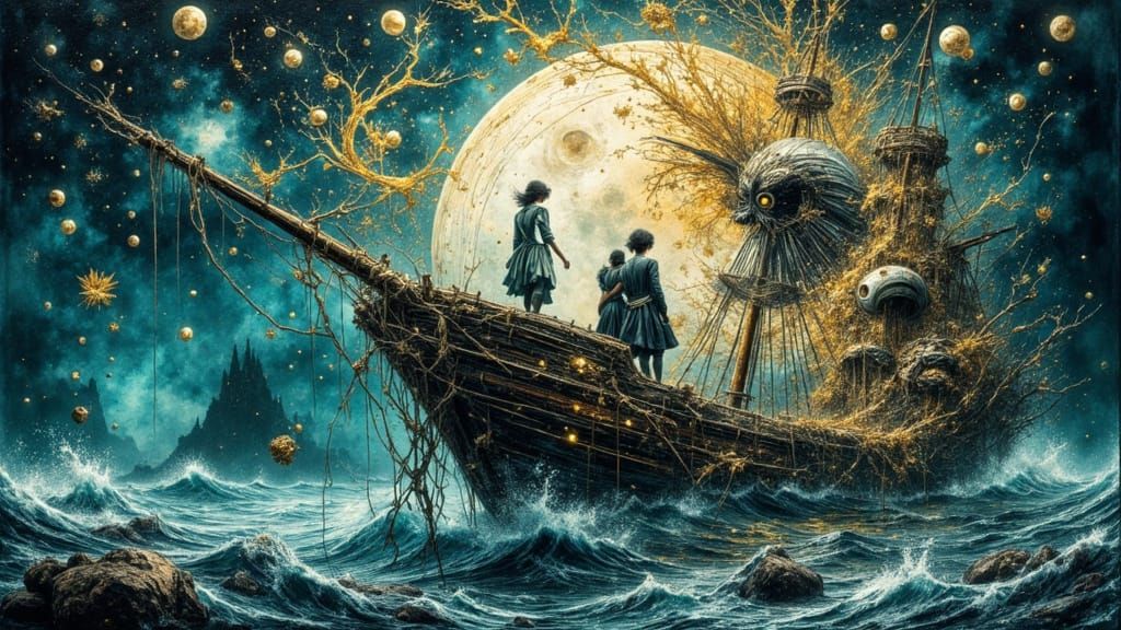 Ethereal Double Exposure: Victorian Surrealism in Oceanic Bl...