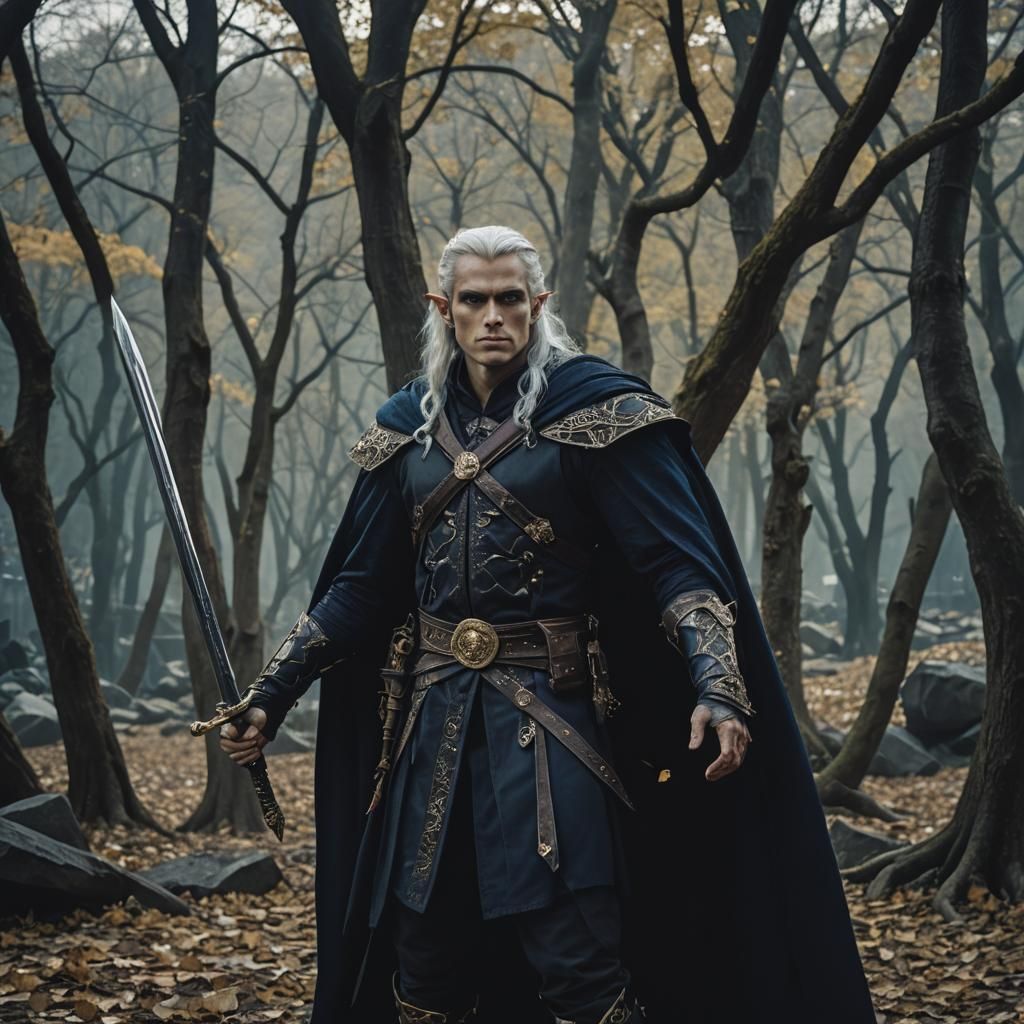 Half-Elf Warrior with Twin Swords and Regal Headband