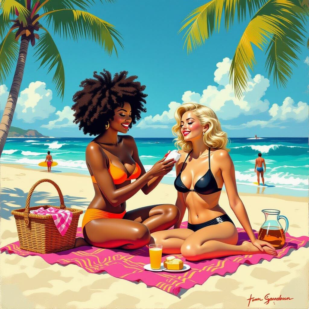 Vintage Pulp Art: Women Enjoying Sunny Beach Day