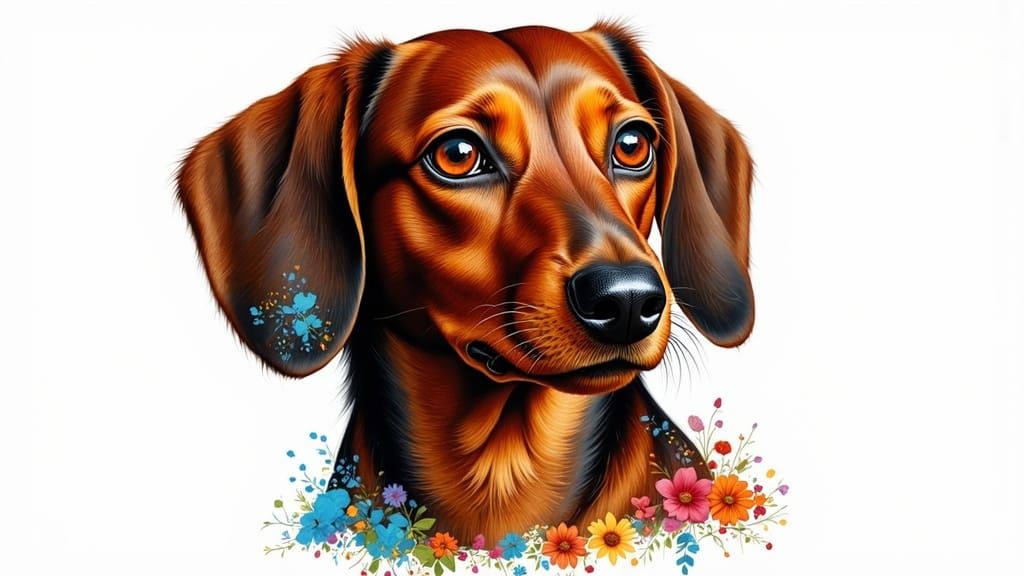 Vibrant Portrait of a Dachshund in Modern Digital Painting