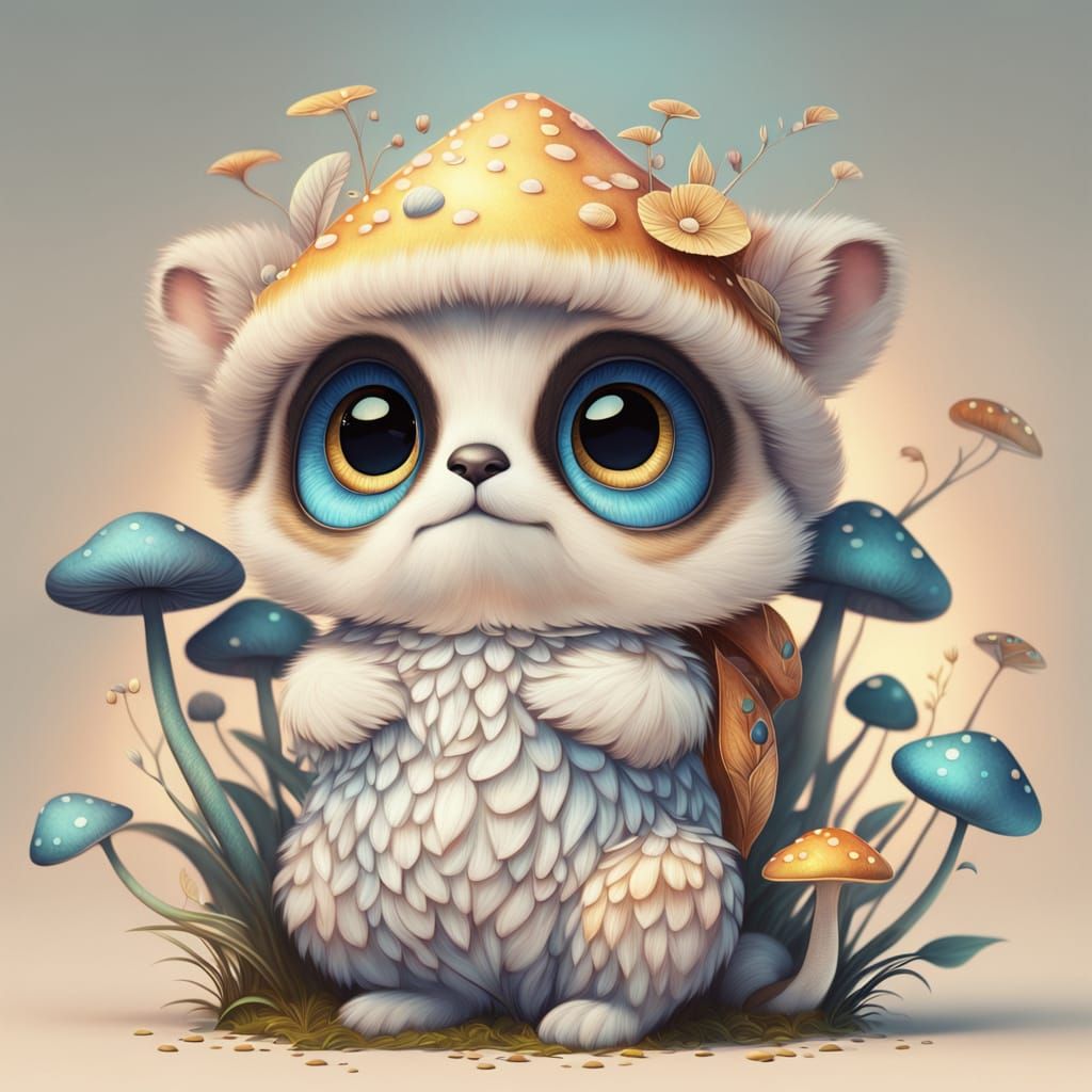 Cute Alien on Mushroom, Whimsical Forest Concept Art