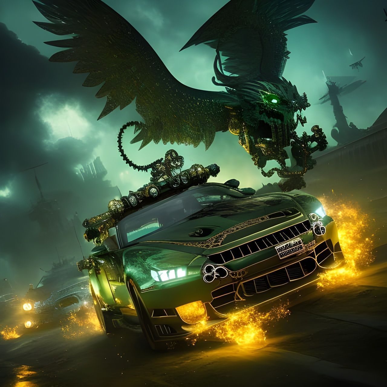 Steampunk Filigree Skyline Made of Skulls