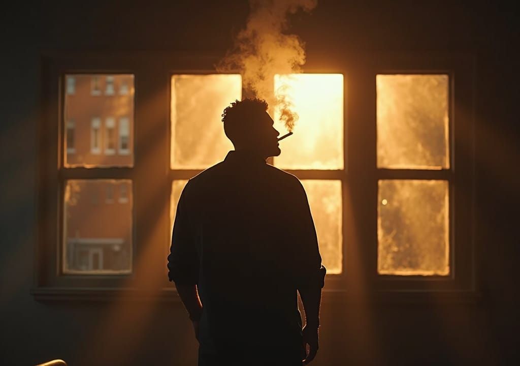 Gritty Cityscape Scene with Smoky Atmosphere and Cardboard W...