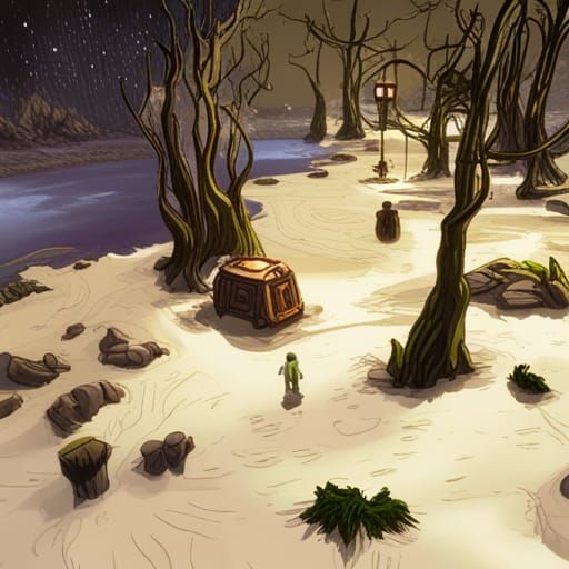 Spacecraft Amidst Mysterious Swamp with Emerging Creatures U...