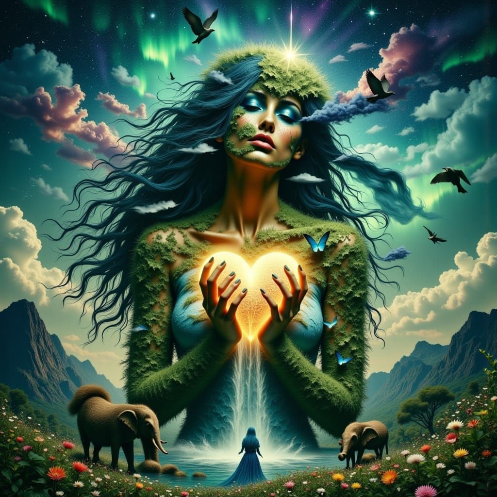 Surreal Earth Goddess in Cosmic Fantasy Style