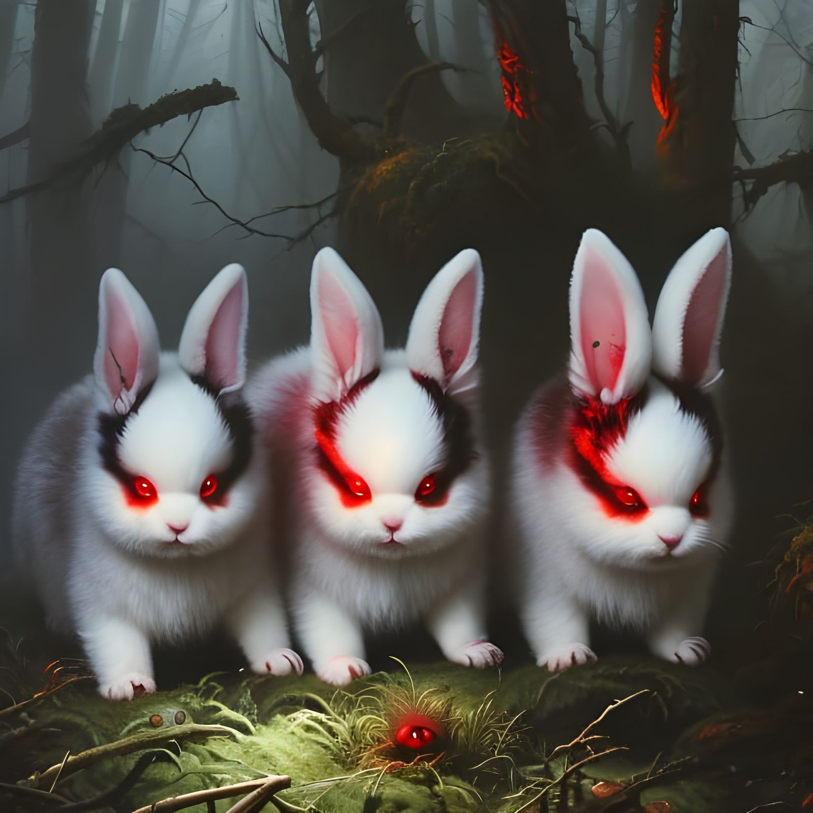 Dark Fantasy Demon Bunnies Erupt from Hell in Vibrant Oil Pa...