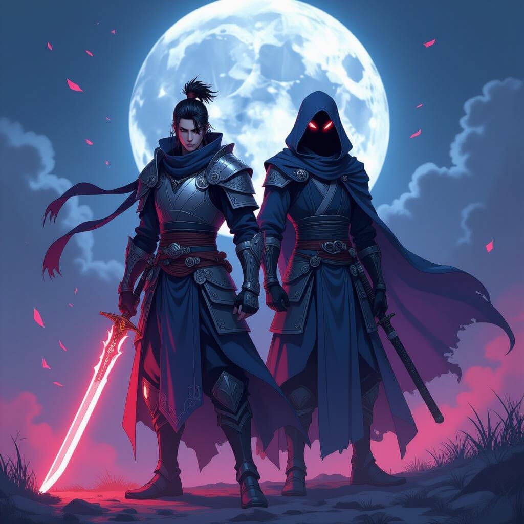 Mystical Warrior and Midnight Spirit in Anime Style