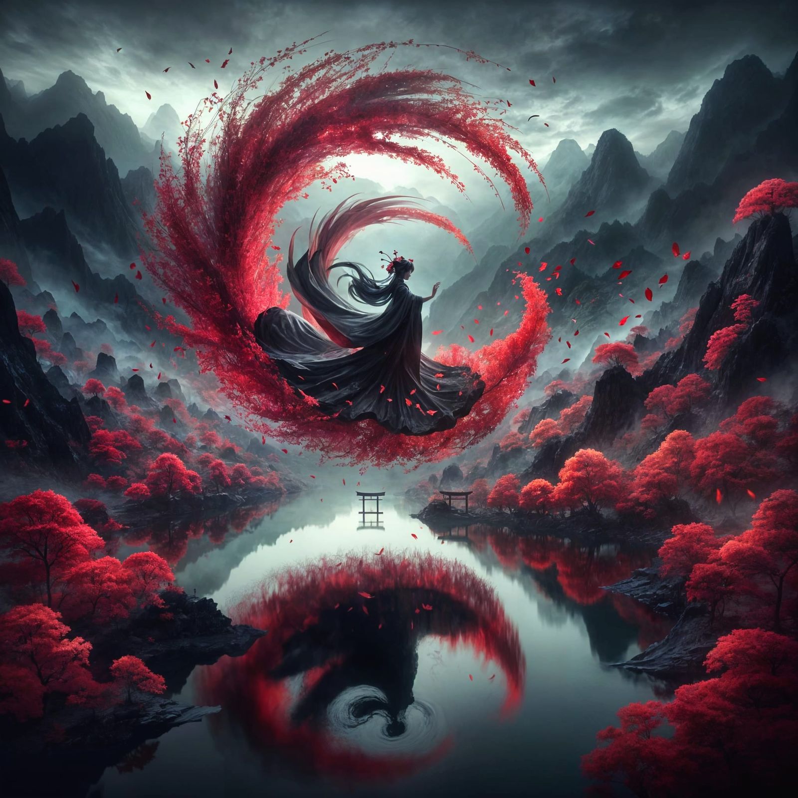 Geisha's Dance: A Dark Fantasy Digital Painting