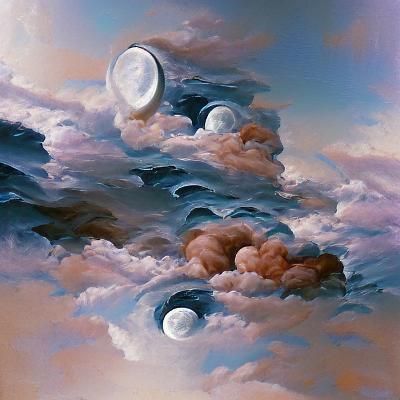 Dreamy Landscape of Moonlit Clouds in Oil Painting