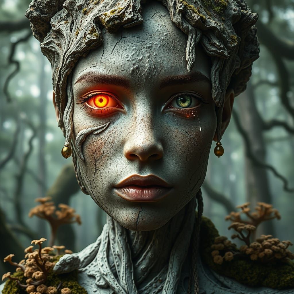 Transhumanist Goddess Emerging from Mycelium Network in Hype...