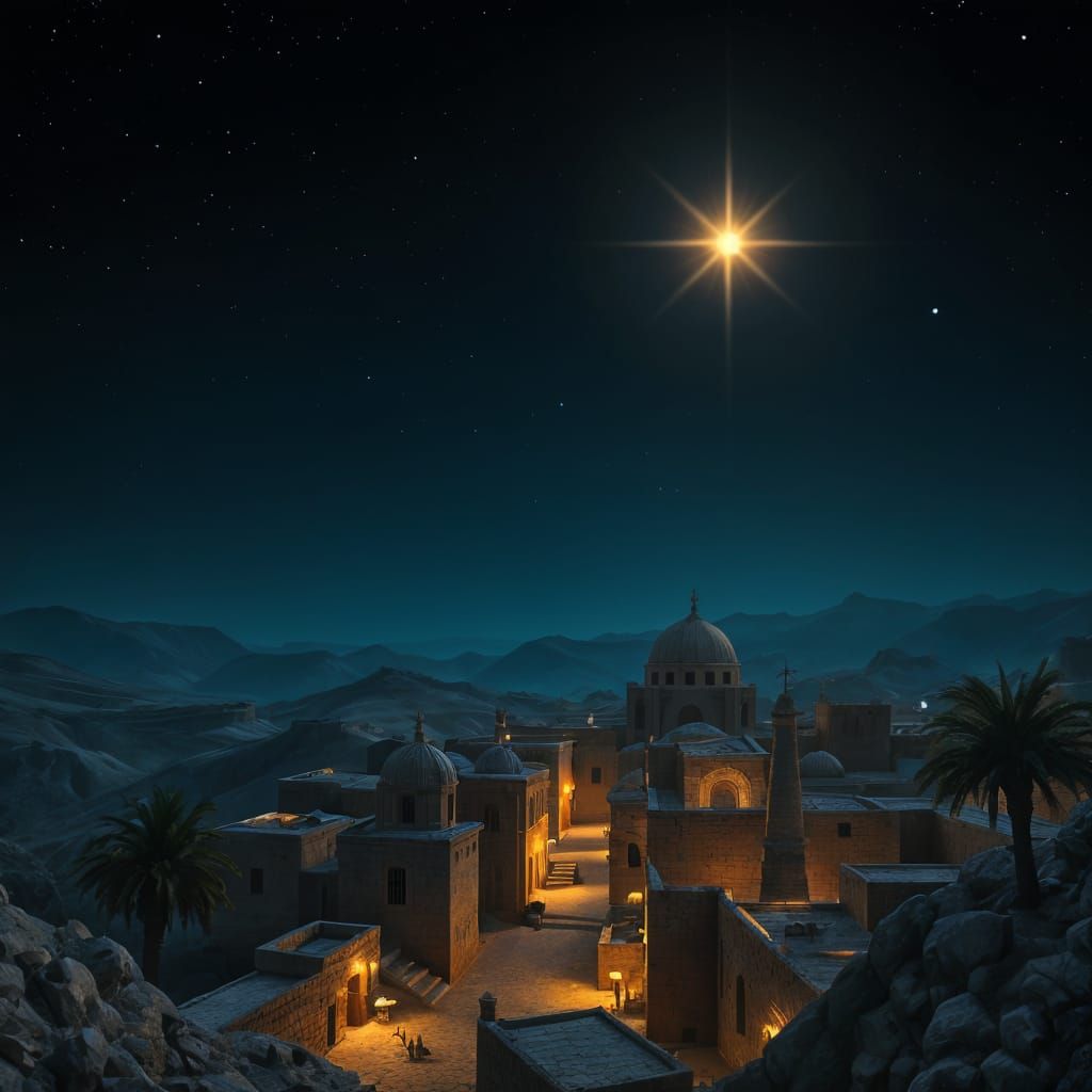 Epic Nighttime Scene in Ancient Israel Village