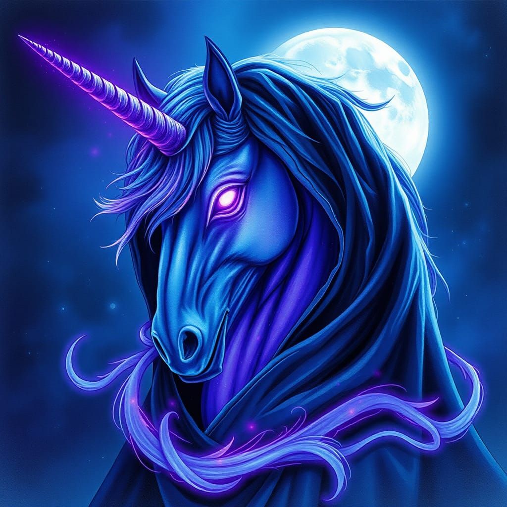 Unicorn in Violet Light, a Hyperrealistic Watercolor Renderi...