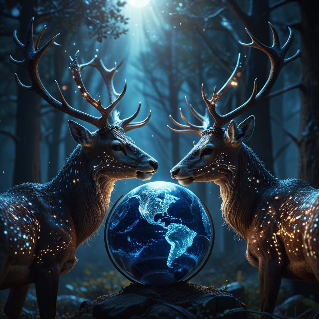 Luminous Deer Guardians of Earth: Stardust and Moonlight
