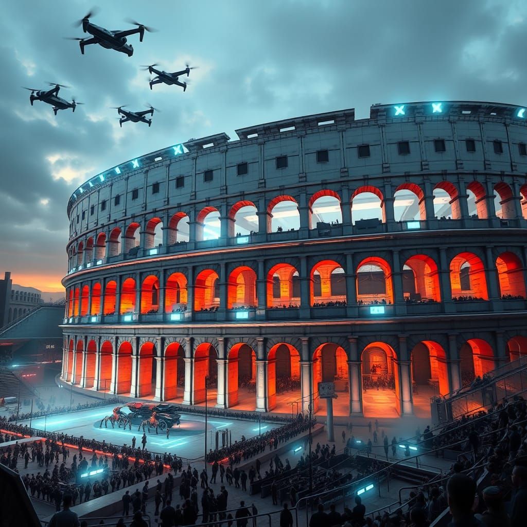 Futuristic Roman Colosseum Showcases Advanced Architecture a...