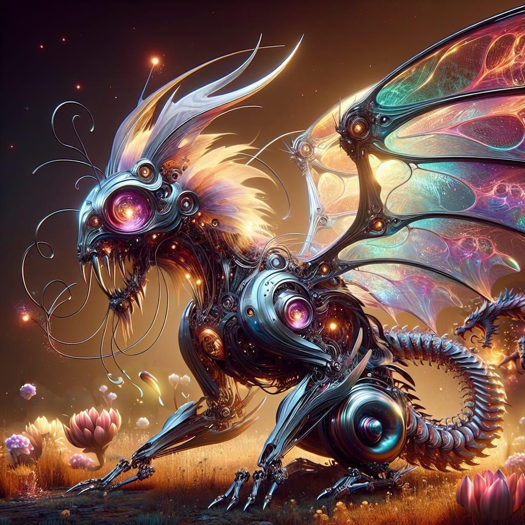 Ethereal Fantasy Creature in Vibrant, Dreamlike Landscape