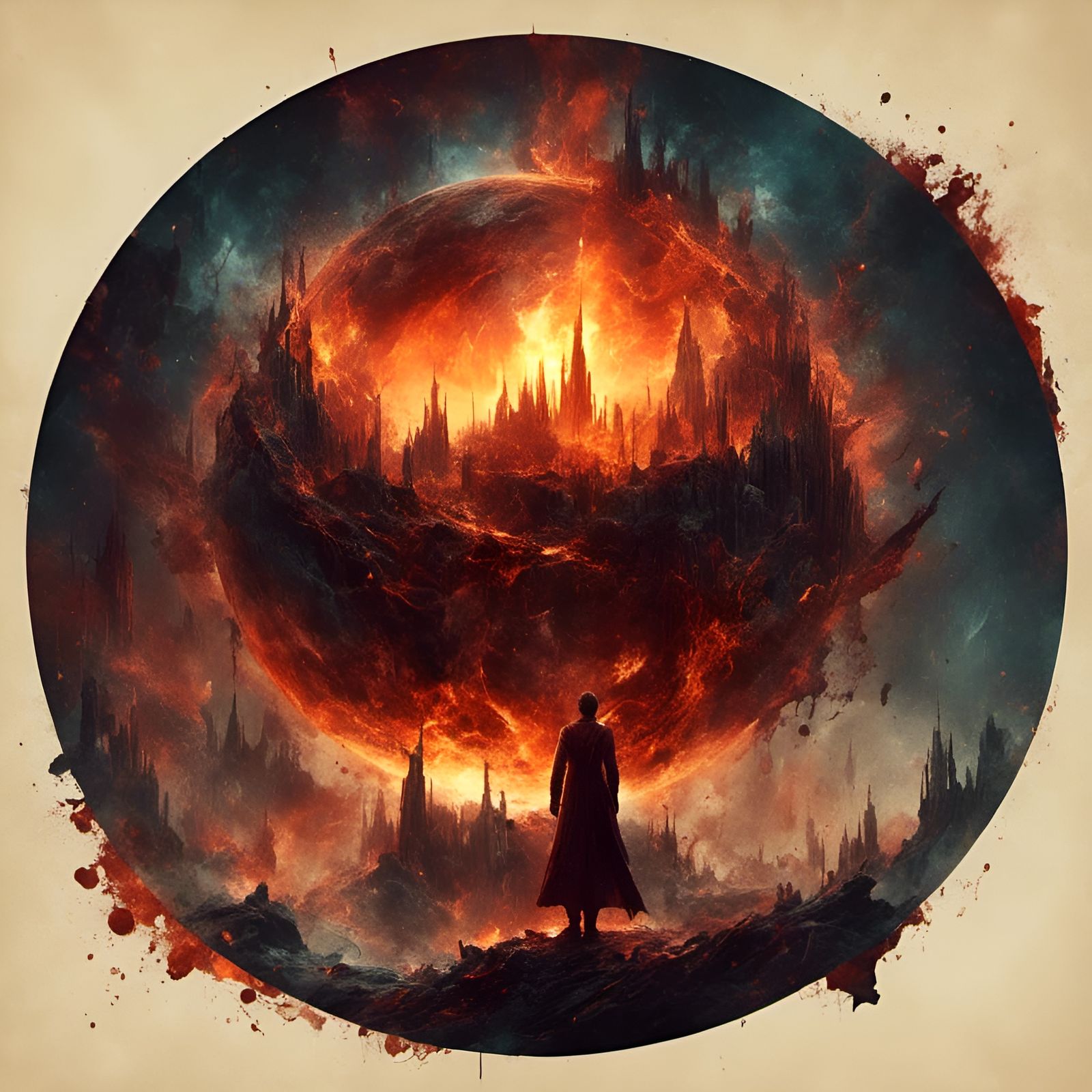 Surreal Masterpiece of a Globe Enveloped in Fiery Flames
