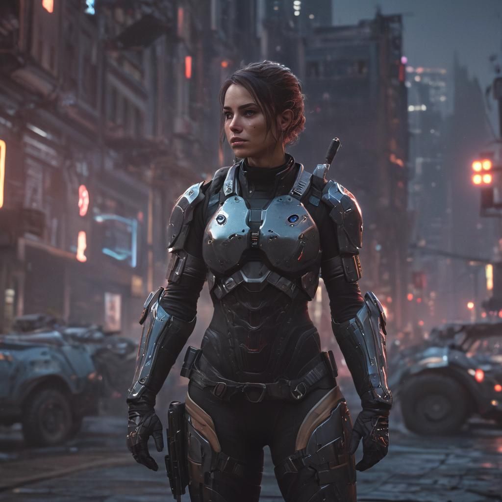 Cyberpunk Soldier in Hyperdetailed Alien City
