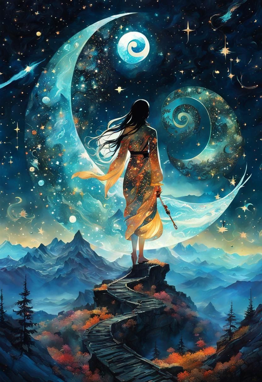 Whimsical Yin Yang Odyssey Through Vibrant Galaxy Cosmos