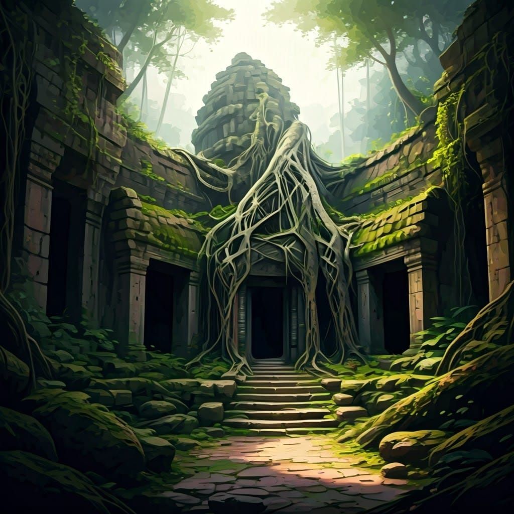 Ancient Jungle Temple Radiates Serenity in Muted, Mystical H...